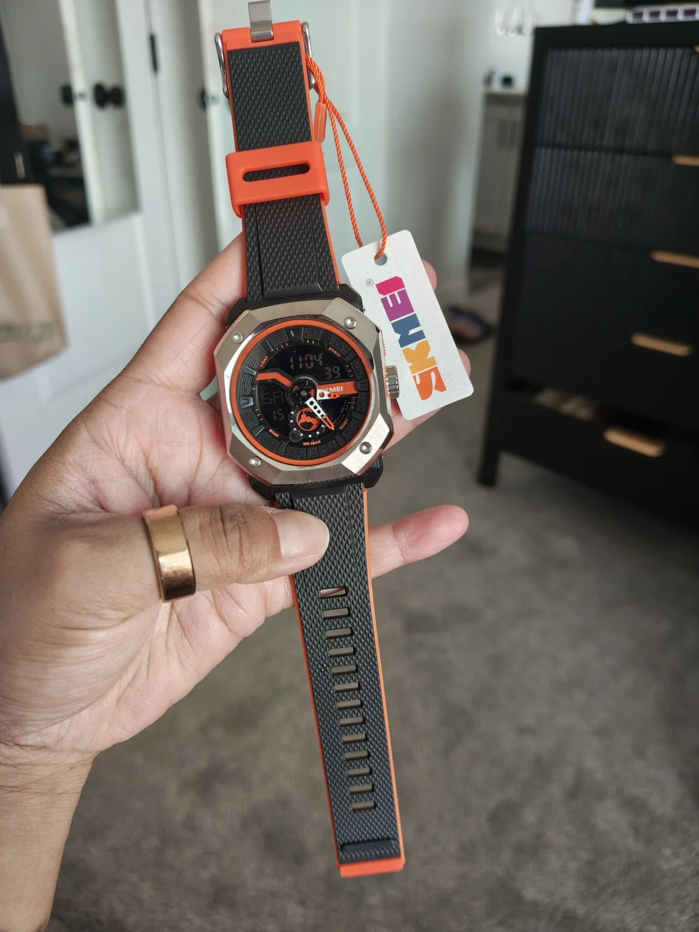 Men's Black & Orange Sport Digital Watch